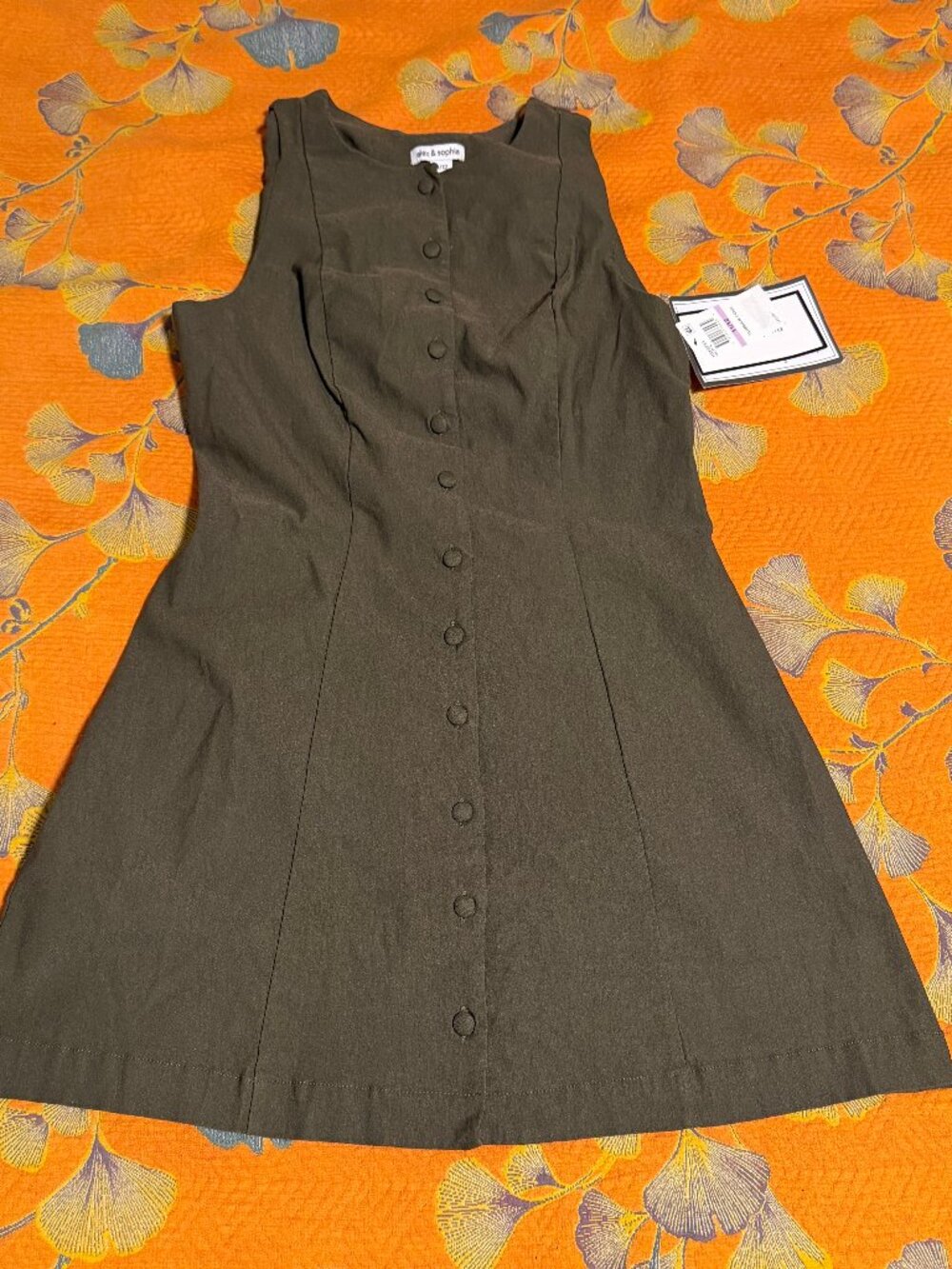 Alex & Sophia Olive Green Button Front Sleeveless Dress NWOT JR. 11/12